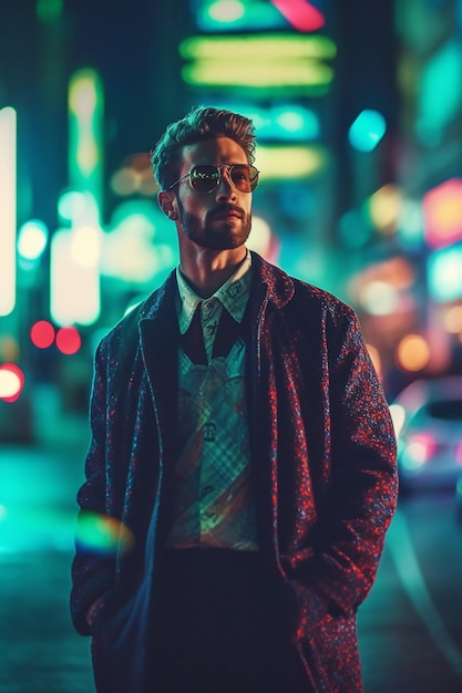 Мужчина стоит на улице в куртке с надписью «на мужчине куртка с надписью»