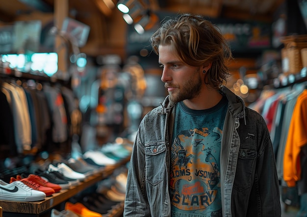 a man in a store with a shirt that says quot starfish quot