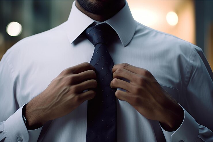 man straightening tie closeup