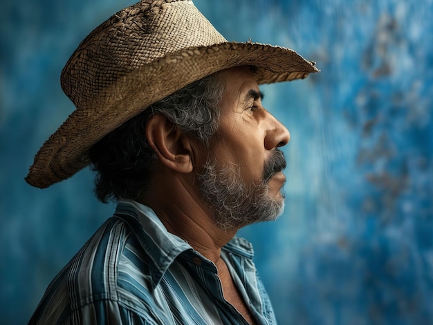 A man in a straw hat looking away