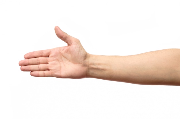 Man stretching hand to handshake isolated