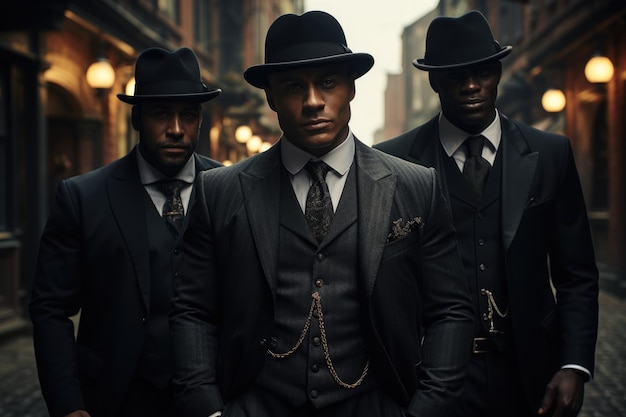 Man in stylish retro oldfashioned Peaky Blinders gang style suit