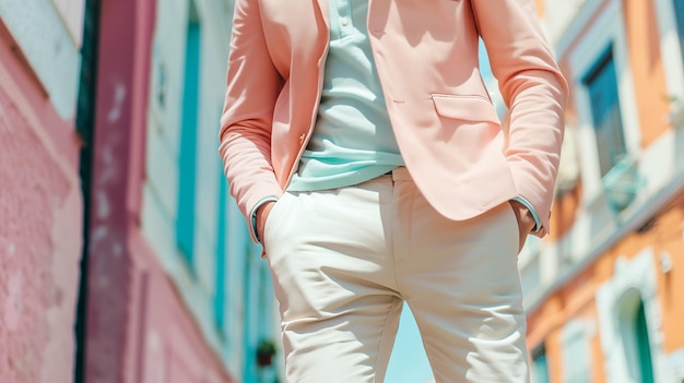 Photo man in stylish spring attire with soft pastels