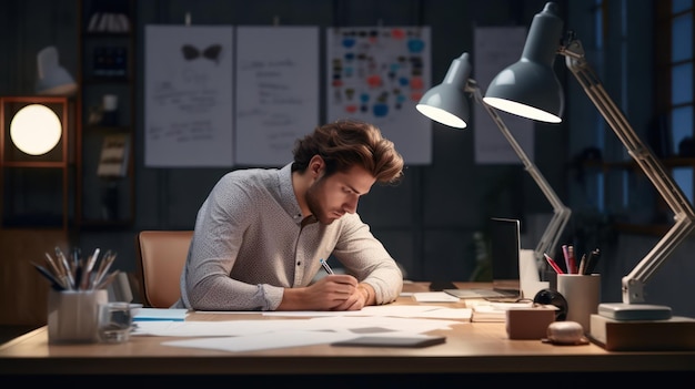 Man Submerged in Writing Endeavor