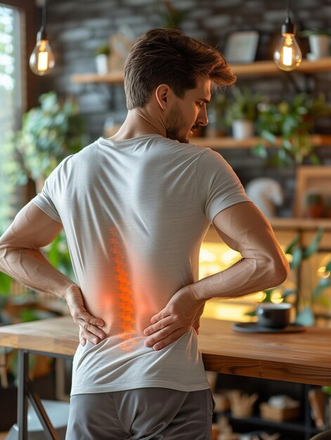 Man suffering from Back pain Health problems High quality photo Generated by Ai