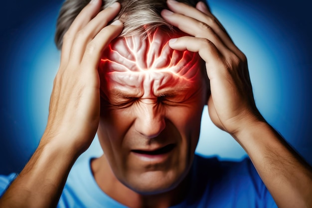 Photo man suffering from intense headache generative ai