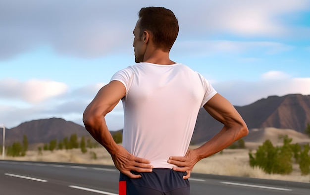 Man suffering from low back pain while doing walking exercise AI generated