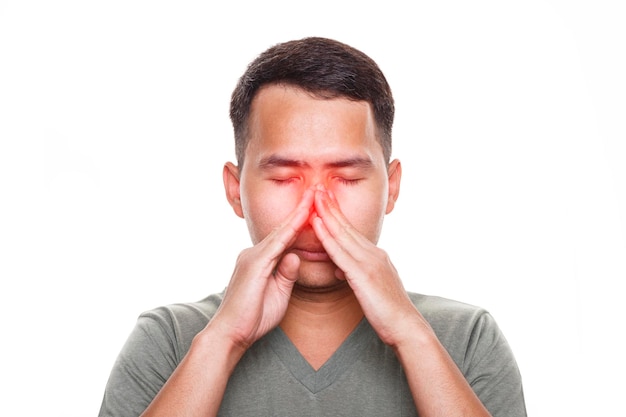 Man suffering from sinus pressure