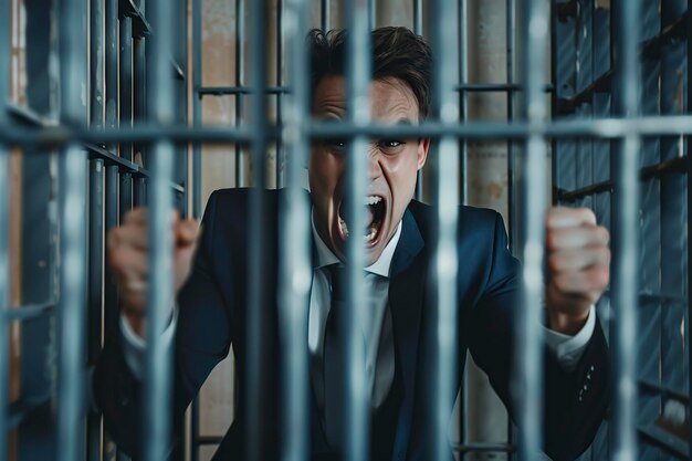 Man in Suit and Bow Tie in Jail Cell