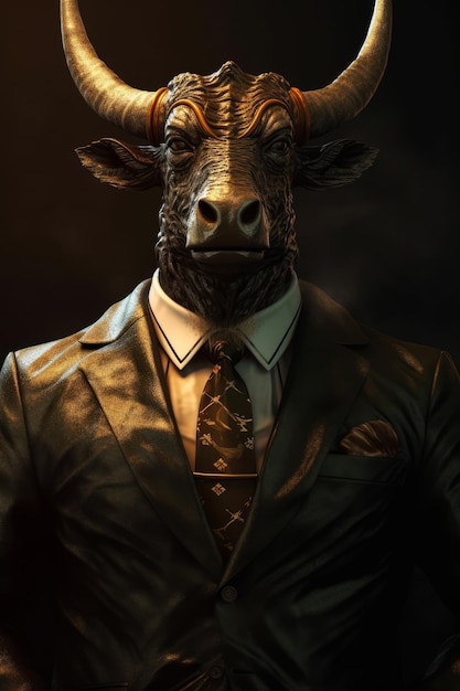 A man in a suit and a bull wearing a suit