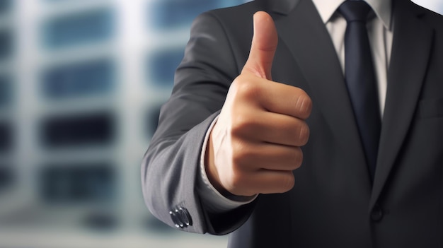 A man in a suit giving a thumbs up