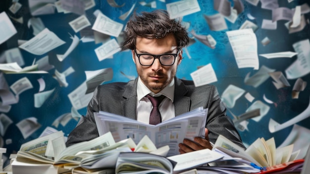 Man in Suit and Glasses Reading Book