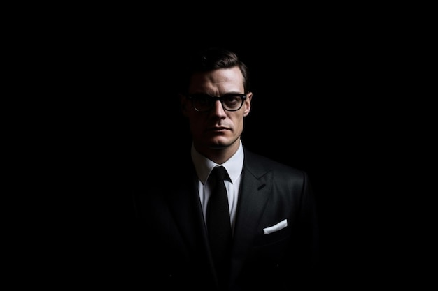 A man in a suit and glasses stands in front of a