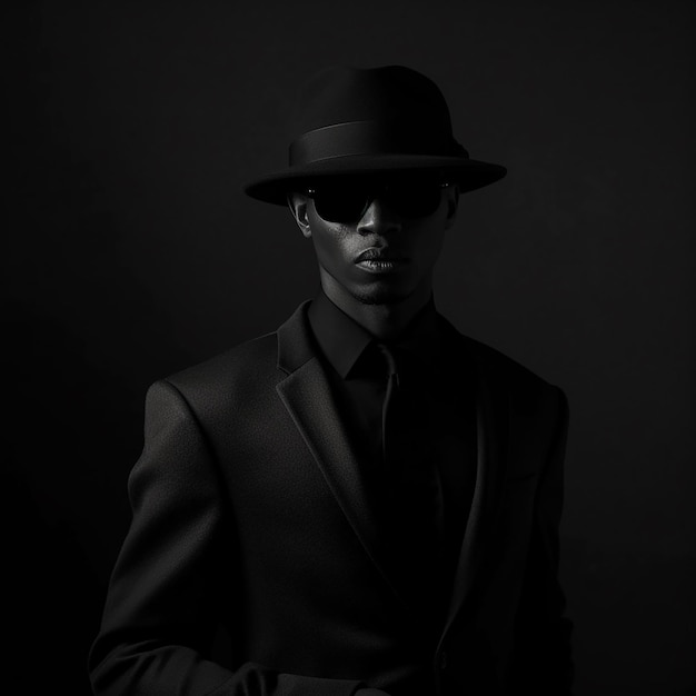 мужчина в костюме и шляпе носит черную шляпу.