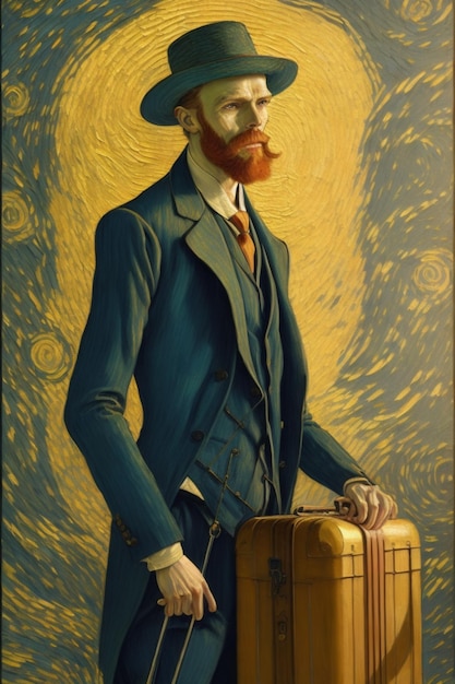 Photo a man in a suit and a hat with a suitcase