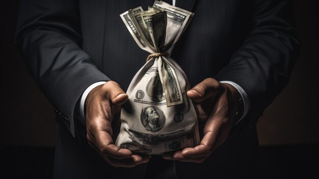 A Man in a Suit Holding a Bag of Money Suitable