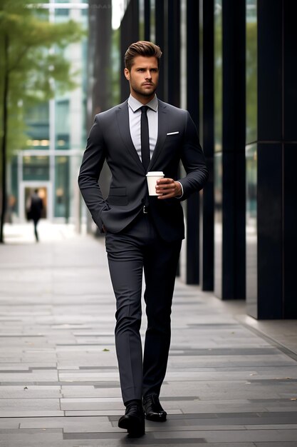 A man in a suit holding a cup