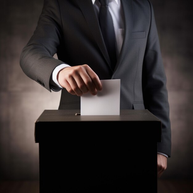 a man in a suit is casting a vote in a box in the style of matte background