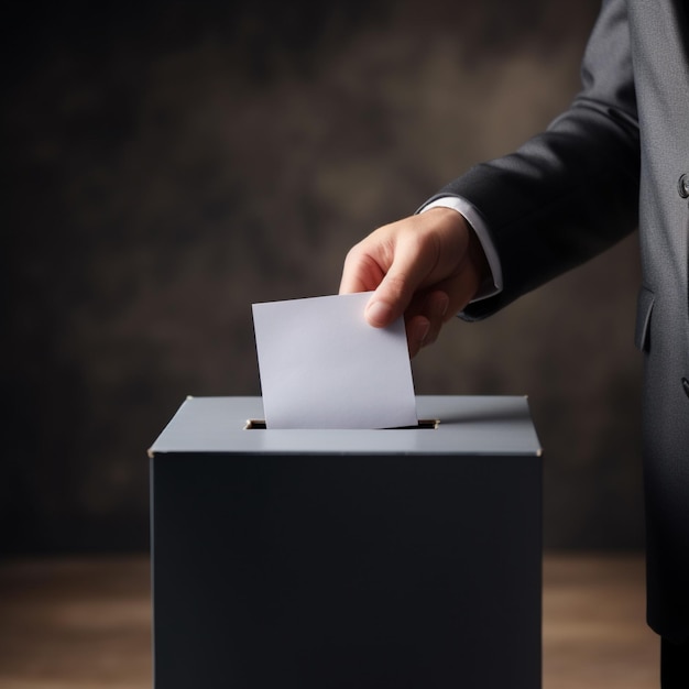 a man in a suit is casting a vote in a box in the style of matte background