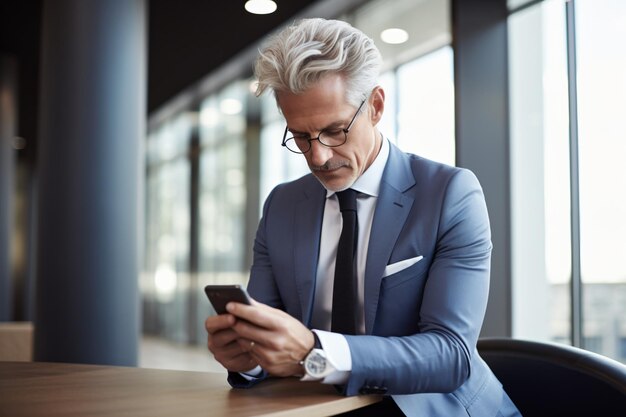 Photo a man in a suit is looking at his phone.