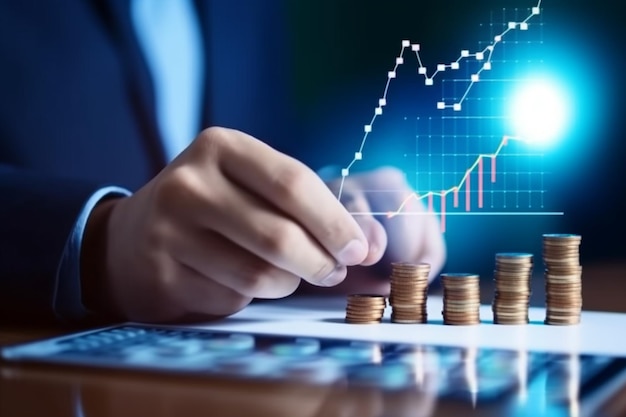 A man in a suit is placing coins on a table.