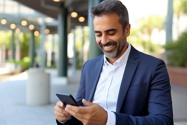 a man in a suit looking at his cell phone