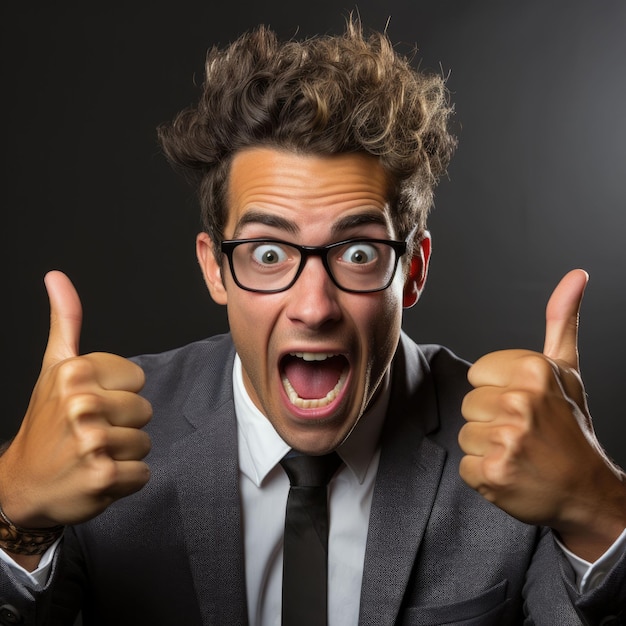 Man in Suit Making Thumbs Up Gesture