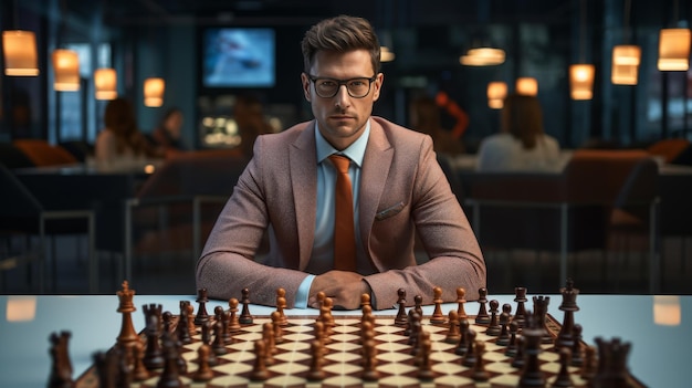 Man in Suit Playing Chess