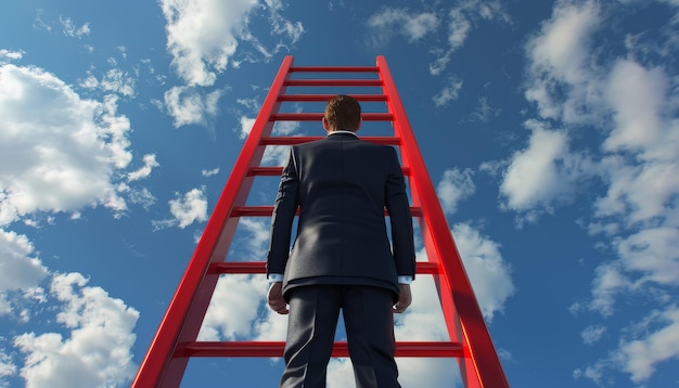 Photo man in suit on red ladder