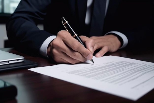 Man in a suit signing a contract