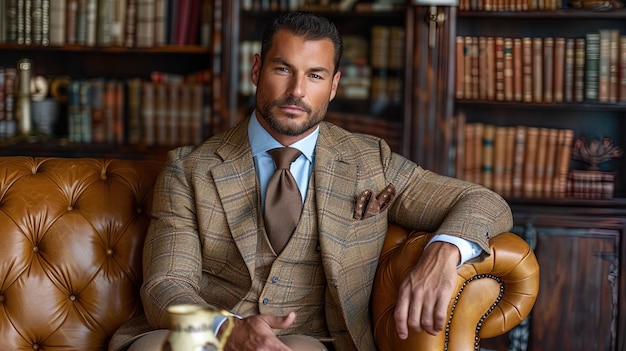 Man in a Suit Sitting on a Couch