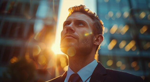 Man in Suit Standing on City Street