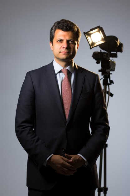 Photo a man in a suit standing in front of a camera