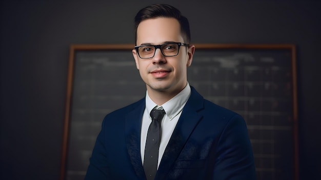 A man in a suit stands in front of a chalkboard that says'it's time to get a job '