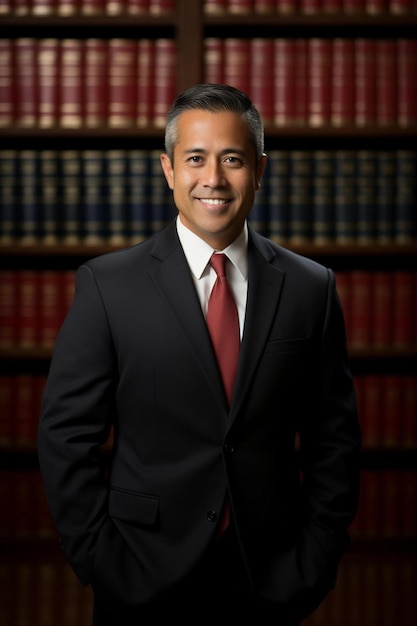 Photo a man in a suit stands in front of many books