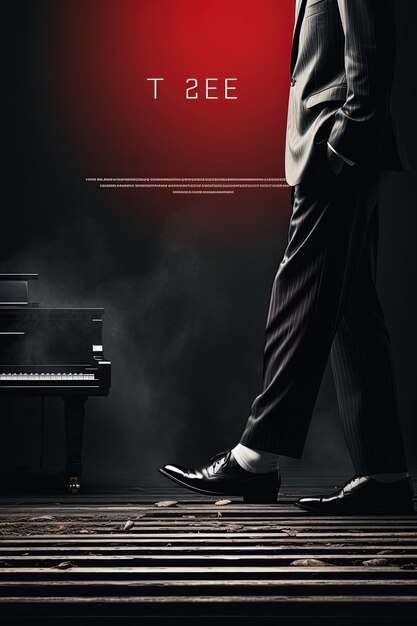 Photo a man in a suit stands in front of a piano and a piano