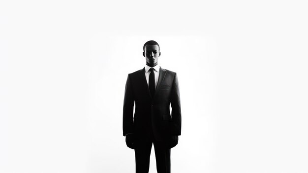 A man in a suit stands in front of a white background.