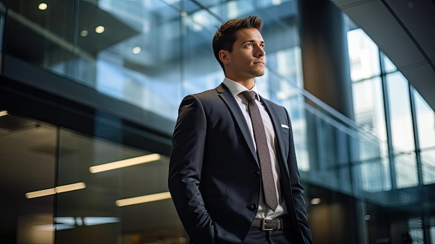 a man in a suit stands in front of a window.