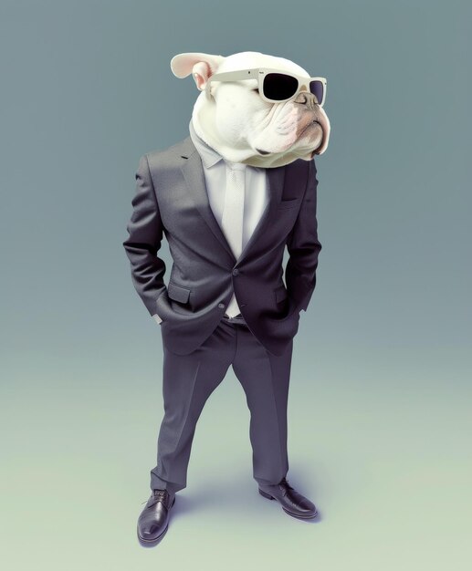 Man in Suit and Sunglasses Wearing Dog Mask