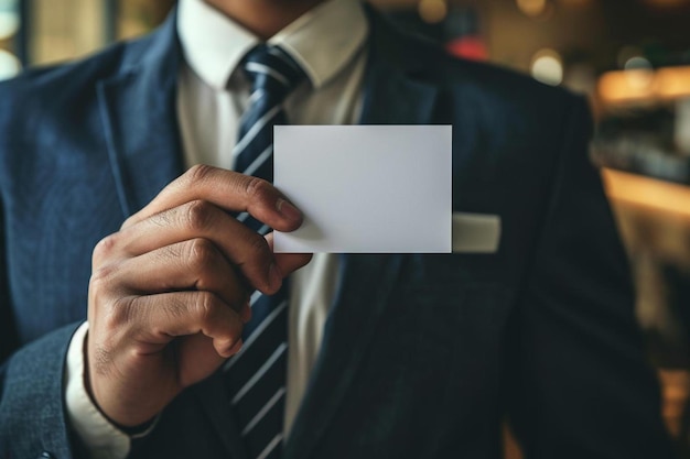 Photo a man in a suit and tie holding a piece of paper