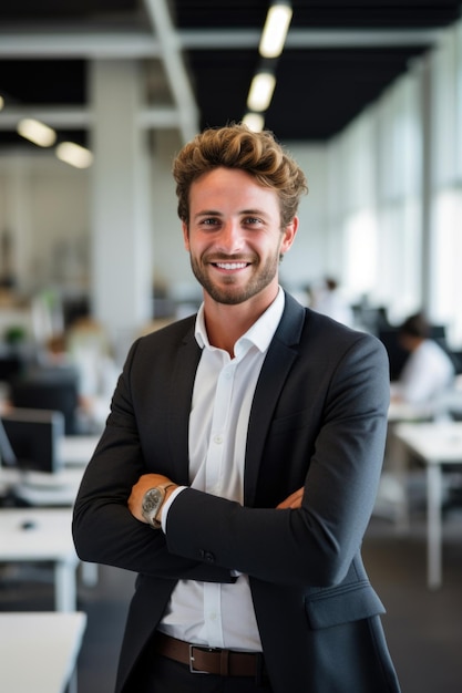 A man in a suit and tie is smiling and posing for a photo