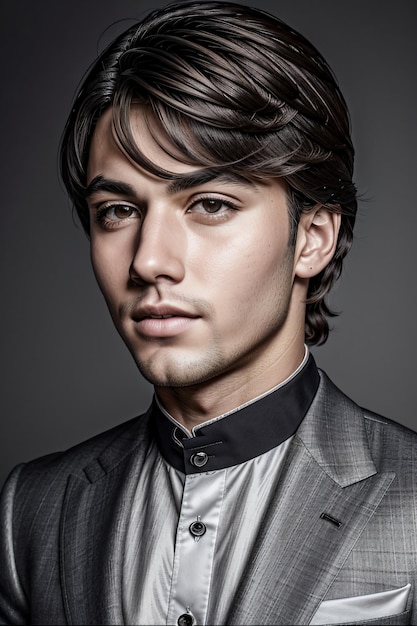 a man in a suit and tie posing for a picture with a serious look on his face and shoulders and shoul