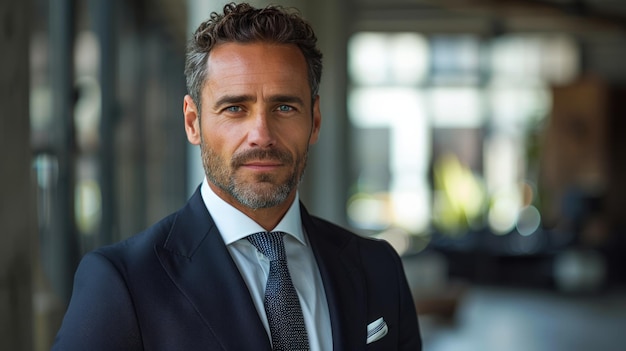 Photo man in suit and tie standing in room