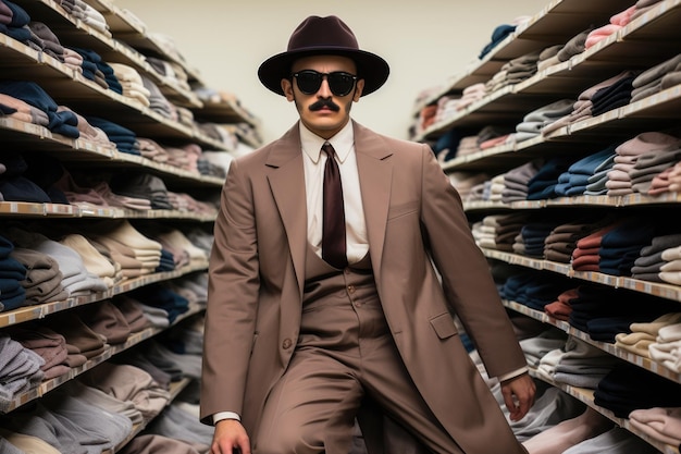 A man in a suit and tie standing in a store ai