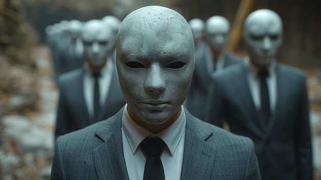 Man in Suit and Tie Wearing White Mask