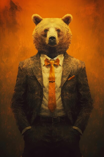 Photo a man in a suit and tie with a bear on it.