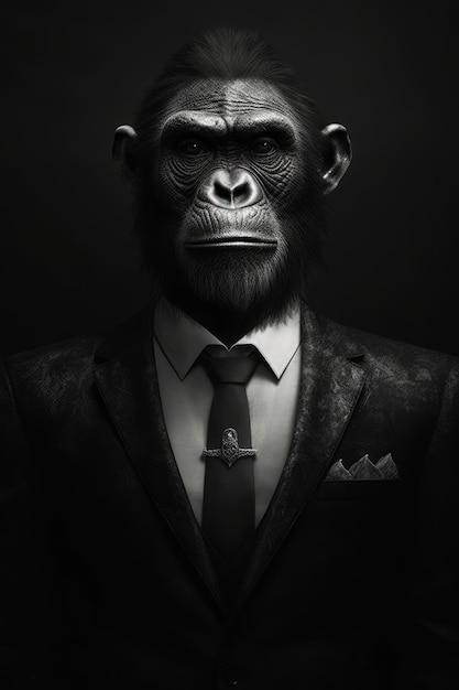 Photo a man in a suit and tie with a chimpanzee on it.