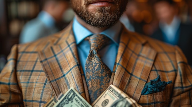 Man in Suit and Tie With Money in Pocket Generative AI