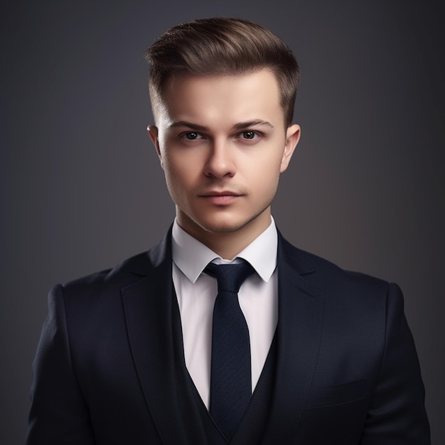 A man in a suit and tie with a white shirt and tie.