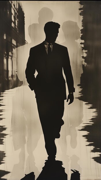 a man in a suit walks down a street